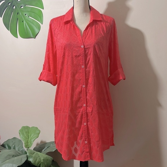 Talbots Medallion Jacquard Beach Shirt Swim CoverUp 100% Cotton size Small - Picture 5 of 11